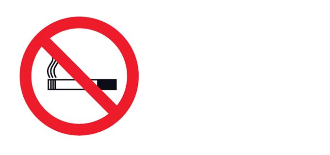 Bild som visar en överkryssad cigarett och som symboliserar Rökning förbjuden