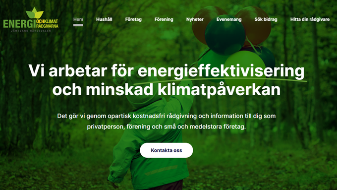 Grön bild med texten Vi arbetar för energieffektivisering och minskad klimatpåverkan